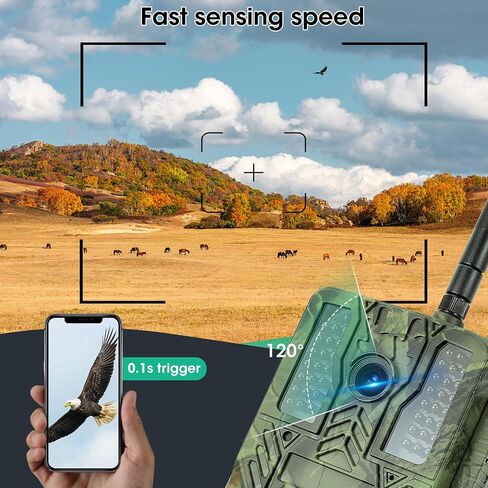 Trail Camera - 4K 32MP Hunting Game Camera 0.2s Trigger Time Deer Trail Camera Infrared Night Vision IP67 Waterproof Wireless Wide Angle Trail Camera for Outdoor Wildlife Monitoring in Saudi Arabia