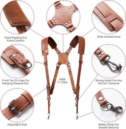 Padwa Lifestyle Blue Dual Camera Harness Strap for Two-Cameras - Dual Shoulder Full Grain Leather Harness,Multi Double Camera Gear for DSLR/SLR Strap,Double Camera Harness for Photographers in Kuwait