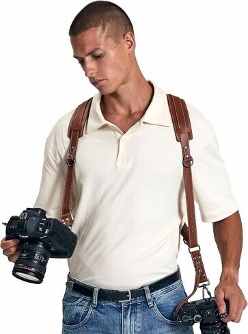 Padwa Lifestyle White Dual Camera Harness for Two Cameras - Wide Strap with Thick Shoulder Padded,Full Grain Leather Double Harness,Multi Camera Gear for DSLR Strap for Photographers in Saudi Arabia