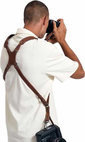 Padwa Lifestyle White Dual Camera Harness for Two Cameras - Wide Strap with Thick Shoulder Padded,Full Grain Leather Double Harness,Multi Camera Gear for DSLR Strap for Photographers in Saudi Arabia