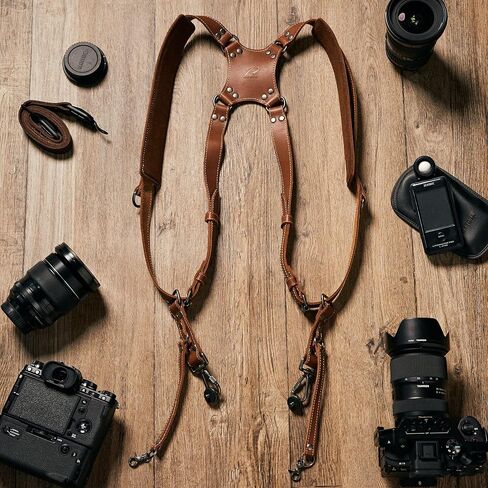Padwa Lifestyle White Dual Camera Harness for Two Cameras - Wide Strap with Thick Shoulder Padded,Full Grain Leather Double Harness,Multi Camera Gear for DSLR Strap for Photographers in Saudi Arabia