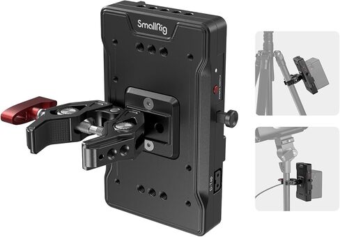 لوحة محول بطارية SmallRig V Mount مع شاحن سريع PD 65W USB-C، بروتوكول QC USB-A، D-TAP، منفذ تيار مستمر 8 فولت و12 فولت، مشبك فائق على شكل سرطان البحر ومؤشر ضوئي، للكاميرات والشاشات والهواتف - 3202B in Kuwait