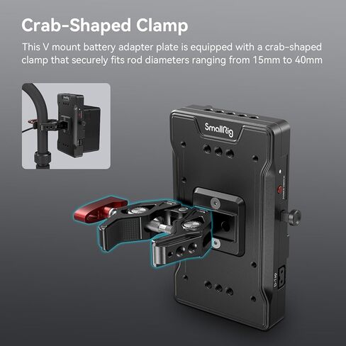 لوحة محول بطارية SmallRig V Mount مع شاحن سريع PD 65W USB-C، بروتوكول QC USB-A، D-TAP، منفذ تيار مستمر 8 فولت و12 فولت، مشبك فائق على شكل سرطان البحر ومؤشر ضوئي، للكاميرات والشاشات والهواتف - 3202B in Kuwait