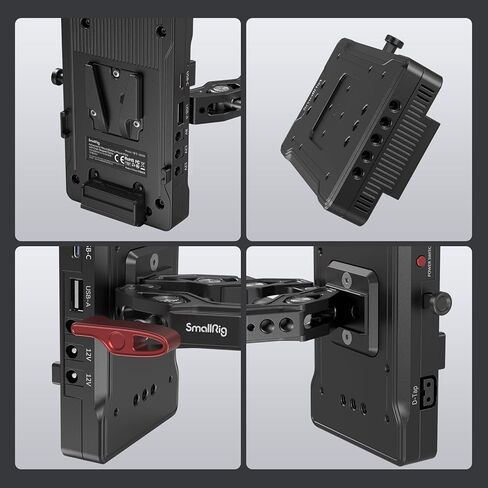 لوحة محول بطارية SmallRig V Mount مع شاحن سريع PD 65W USB-C، بروتوكول QC USB-A، D-TAP، منفذ تيار مستمر 8 فولت و12 فولت، مشبك فائق على شكل سرطان البحر ومؤشر ضوئي، للكاميرات والشاشات والهواتف - 3202B in Kuwait
