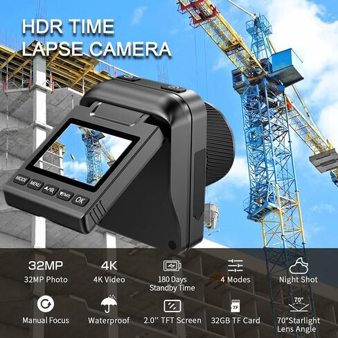 Time Lapse Camera for Outdoor Construction, Rechargeable Compact Timelapse Camera for Caputuring Photos or AVI Videos of Plant Growth, Cooking, Weather, Building Blocks(3 Brackets Included) in Saudi Arabia