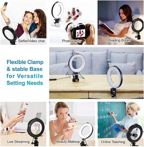 6" Ring Light with Clamp Mount & 10 Brightness Level，Desktop Light for Remote Meeting, YouTube, Selfie, Makeup, Live Streaming,Business Video Call in Saudi Arabia