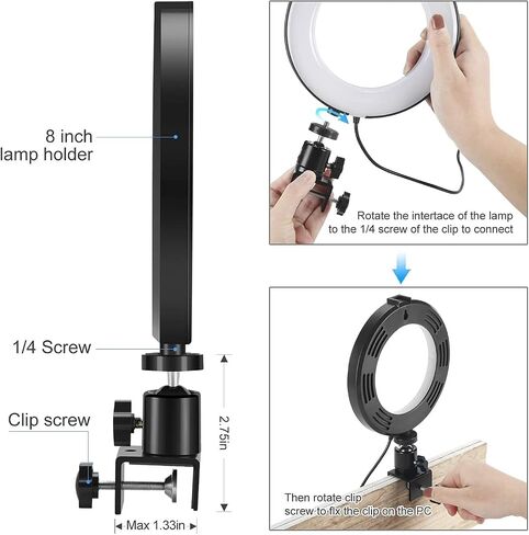 6" Ring Light with Clamp Mount & 10 Brightness Level，Desktop Light for Remote Meeting, YouTube, Selfie, Makeup, Live Streaming,Business Video Call in Saudi Arabia