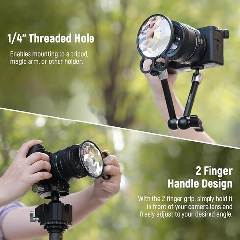 NEEWER 77mm Handheld Kaleidoscope Prism Lens Filter, Glass Prism Camera Lens Effect Filter with 2 Finger Handle, Multi Refraction, Variable Number of Photographic Subjects, DSLR Photography Accessory in Saudi Arabia