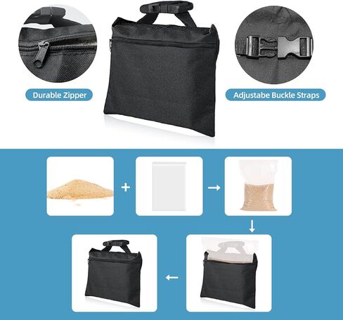 12 Packs Sandbags with 12 PE Bags, Heavy Duty Sand Bags, Sand Bags for Weight with Zipper and Buckle Straps for Support Light Stand, More 2/4/6/8/10/12 Packs Sand Bag to Choose. in Kuwait