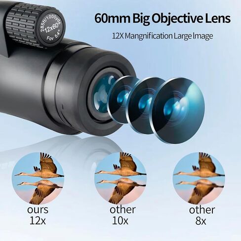 Monocular Telescope, 12X60 Monoculars for Adults High Powered with Smartphone Adapter & Tripod, BAK-4 Prism & FMC Lens Suitable for Bird Watching, Hiking, Travel, Wildlife in Saudi Arabia