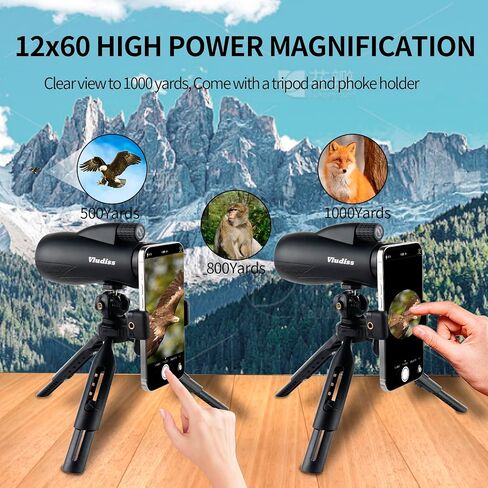 Monocular Telescope, 12X60 Monoculars for Adults High Powered with Smartphone Adapter & Tripod, BAK-4 Prism & FMC Lens Suitable for Bird Watching, Hiking, Travel, Wildlife in Saudi Arabia