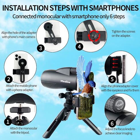 Monocular Telescope, 12X60 Monoculars for Adults High Powered with Smartphone Adapter & Tripod, BAK-4 Prism & FMC Lens Suitable for Bird Watching, Hiking, Travel, Wildlife in Saudi Arabia