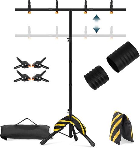 T-Shape Portable Backdrop Stand 6.5x3.2FT, Adjustable Photo Background Stand Kit, Small Backdrop Stand with 4 Spring Clamps, Sandbag, Carry Bag for Parties, Wedding, Photography, Decoration in Kuwait