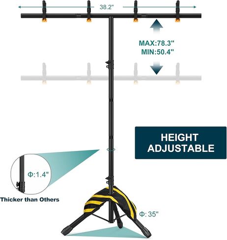 T-Shape Portable Backdrop Stand 6.5x3.2FT, Adjustable Photo Background Stand Kit, Small Backdrop Stand with 4 Spring Clamps, Sandbag, Carry Bag for Parties, Wedding, Photography, Decoration in Kuwait