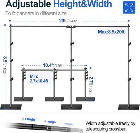 EMART Backdrop Stand Heavy Duty, 7x30ft Pipe and Drape Stand | Photo Backdrop Stand with Carrying Bag/Metal Steel Base, Background Holder for Wedding Birthday Parties Photography in Saudi Arabia