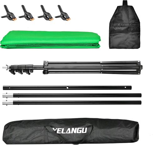 طقم خلفية شاشة خضراء على شكل حرف T من YELANGU مع حامل - استوديو تصوير فوتوغرافي محمول مقاس 8.5 × 6.5 قدم، حامل ثلاثي القوائم من سبائك الألومنيوم، مثالي للبث ومؤتمرات الفيديو وتصوير المنتجات والمقابلات in Kuwait