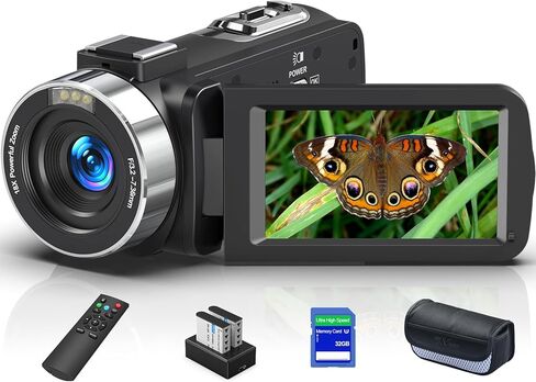 كاميرا فيديو بدقة 8K وكاميرا فيديو بدقة 64 ميجابكسل وكاميرا تسجيل فيديو وتكبير رقمي 18X لشاشة لمس YouTube مقاس 3.0 بوصات مع بطاقة SD سعة 32 جيجابايت وميكروفون خارجي وجهاز تحكم عن بعد 2.4 جيجا بايت وبطاريتين in Kuwait