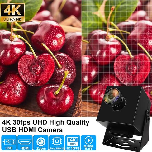 كاميرا 4K HDMI عالية السرعة 30 إطارًا في الثانية كاميرا USB كاميرا ويب 8 ميجابكسل مع عدسة عين السمكة بزاوية واسعة 170 درجة H.265 2X تكبير رقمي إخراج متزامن عن قرب كاميرا Lightburn للكمبيوتر المحمول in Kuwait