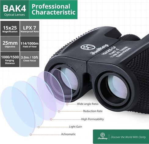 Binoculars 15x25 for Adults and Kids BAK4 Prism for Brighter & Sharper Image - FMC Prevent Surface Reflection & Boost Light for Bird Watching, Outdoor Hunting, Travel, Compact & Low Light Vision in Saudi Arabia