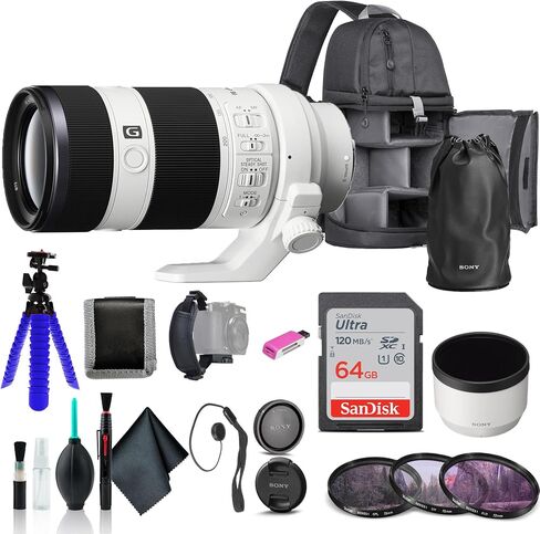 Sony FE 70-200mm f/4 G OSS Lens SEL70200G, Filter Kit, Backpack, 64GB Card, Card Reader, Flex Tripod, Memory Card Wallet, Cap Keeper, Cleaning Kit, Hand Strap, and More in Saudi Arabia