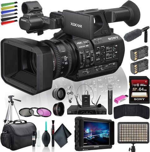 كاميرا فيديو PXW-Z190V 4K XDCAM من سوني PXW-Z190V مع حامل ثلاثي القوائم وحقيبة مبطنة وإضاءة LED وبطاقة ذاكرة سعة 64 جيجابايت وحامل ثلاثي القوائم وشاشة خارجية بدقة 4K وECM-VG1 وحزمة أكثر وأكثر احترافية in Saudi Arabia