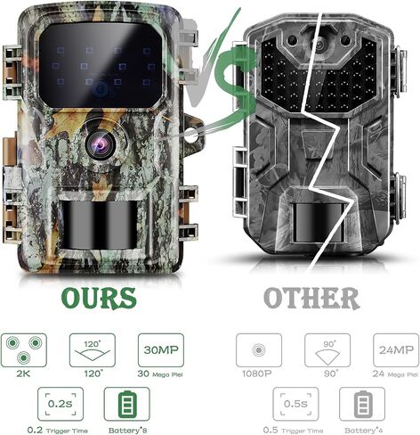 Trail Camera WiFi Game Camera，30MP 2K Resolution with Night Vision Motion Activated, 0.2s Trigger Speed, IP65 Waterproof, 120° Wide Angle Wildlife Hunting Camera in Saudi Arabia