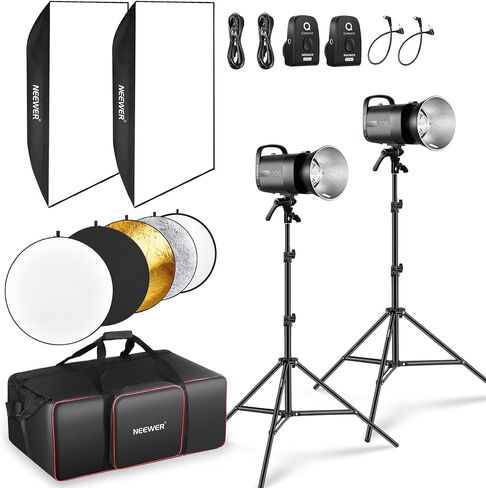 NEEWER 600Ws Studio Monolight Flash Light Kit: 2 Pack S101-300W PRO 5600K Strobe Lights مع 2.4G Trigger / 150W Modeling Lamps / Bowens Mount / Softboxes / Stands / عاكس / حقيبة، متوافق مع QPRO in Saudi Arabia