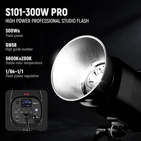 NEEWER 600Ws Studio Monolight Flash Light Kit: 2 Pack S101-300W PRO 5600K Strobe Lights مع 2.4G Trigger / 150W Modeling Lamps / Bowens Mount / Softboxes / Stands / عاكس / حقيبة، متوافق مع QPRO in Saudi Arabia