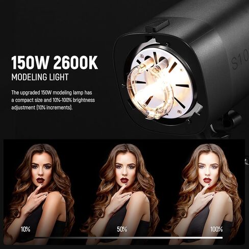NEEWER 600Ws Studio Monolight Flash Light Kit: 2 Pack S101-300W PRO 5600K Strobe Lights مع 2.4G Trigger / 150W Modeling Lamps / Bowens Mount / Softboxes / Stands / عاكس / حقيبة، متوافق مع QPRO in Saudi Arabia