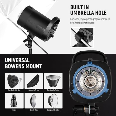 NEEWER 600Ws Studio Monolight Flash Light Kit: 2 Pack S101-300W PRO 5600K Strobe Lights مع 2.4G Trigger / 150W Modeling Lamps / Bowens Mount / Softboxes / Stands / عاكس / حقيبة، متوافق مع QPRO in Saudi Arabia