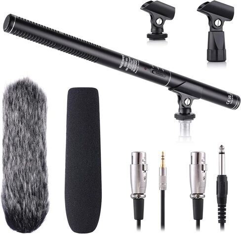 Neewer 14" Condenser Camera Microphone, On-Camera Mic with Battery Indicators, Fur Windshield, Foam Windscreen, Mic Clip, XLR Cable, Uni-Directional Cardioid Pickup for DSLR Camera & Camcorder in Saudi Arabia