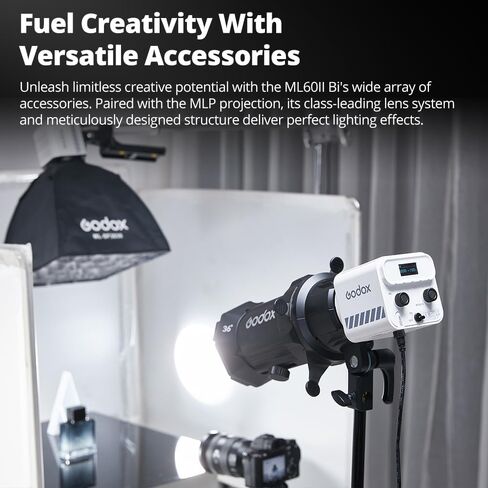مصباح LED Godox ML60IIBi، مصباح فيديو LED محمول باليد، مصباح LED ثنائي اللون 2800K-6500K، 22500Lux CRI 96+ TLCI 97+، 11 تأثيرات FX، تحكم في التطبيق، مع قاعدة بطارية AK-B01، بطارية ليثيوم 2X NP970 in Saudi Arabia
