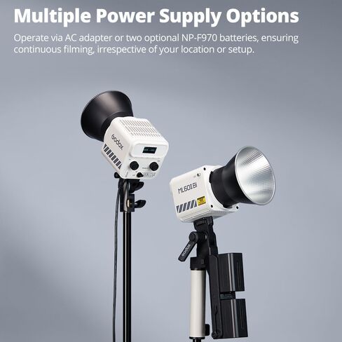 مصباح LED Godox ML60IIBi، مصباح فيديو LED محمول باليد، مصباح LED ثنائي اللون 2800K-6500K، 22500Lux CRI 96+ TLCI 97+، 11 تأثيرات FX، تحكم في التطبيق، مع قاعدة بطارية AK-B01، بطارية ليثيوم 2X NP970 in Saudi Arabia