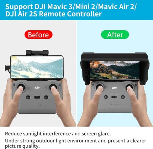 KENOBEE Sun Hood Sunshade for DJI Mini 3 Pro/Mini 2 / Mavic 3/ Mavic Air 2/DJI Air 2S ملحقات وحدة التحكم بدون طيار لشاشة الهاتف الذكي 4.4-7.1 بوصة، غطاء درع خفيف قابل للطي للهاتف المحمول in Kuwait