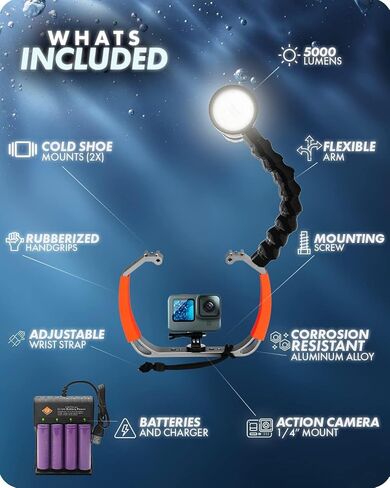 Movo DiveRigPro2-II Underwater Video/Photo Diving Rig for Scuba and Snorkeling- Full Size Dive Rig, 5000 Lumen Waterproof Light with Flexible Arm Mount- Use with GoPro, DJI Osmo, Insta360 and More in Saudi Arabia