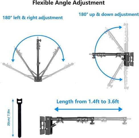 Ring Light Wall Mount Triangle Boom Arm 3.6ft/110cm Adjustable Camera Mount for Photography Softbox Reflector Video Light Monolight Support 180° Rotation in Saudi Arabia