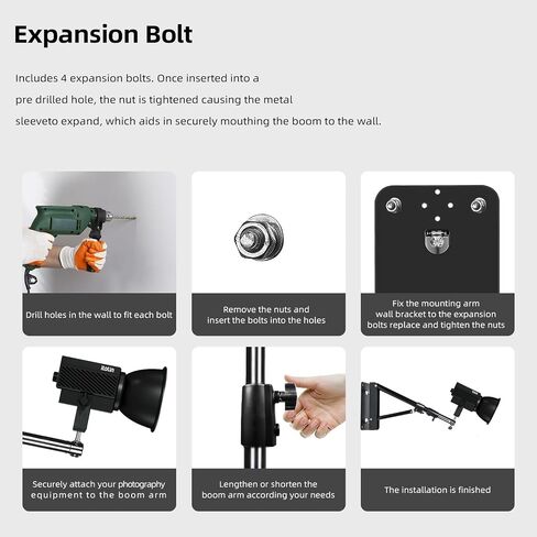 Ring Light Wall Mount Triangle Boom Arm 3.6ft/110cm Adjustable Camera Mount for Photography Softbox Reflector Video Light Monolight Support 180° Rotation in Saudi Arabia