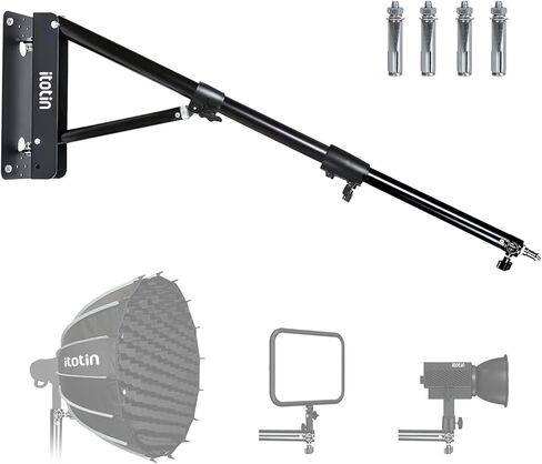 حلقة ضوء حائطية على شكل مثلث ذراع بوم 3.6 قدم/110 سم حامل كاميرا قابل للتعديل للتصوير الفوتوغرافي سوفت بوكس ​​عاكس ضوء فيديو أحادي الضوء يدعم دوران 180 درجة in Kuwait