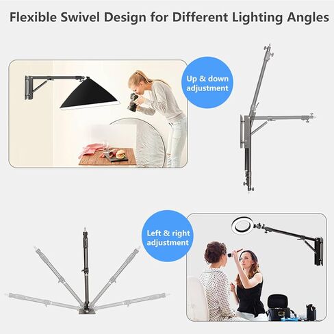 حلقة ضوء حائطية على شكل مثلث ذراع بوم 3.6 قدم/110 سم حامل كاميرا قابل للتعديل للتصوير الفوتوغرافي سوفت بوكس ​​عاكس ضوء فيديو أحادي الضوء يدعم دوران 180 درجة in Kuwait