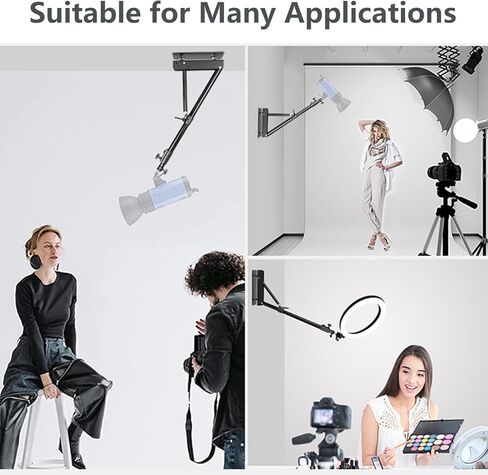 حلقة ضوء حائطية على شكل مثلث ذراع بوم 3.6 قدم/110 سم حامل كاميرا قابل للتعديل للتصوير الفوتوغرافي سوفت بوكس ​​عاكس ضوء فيديو أحادي الضوء يدعم دوران 180 درجة in Kuwait