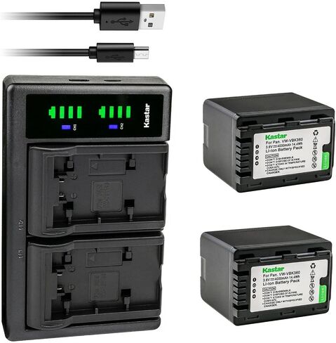 Kastar 2-Pack VW-VBK360 Battery and LTD2 USB Charger Replacement for Panasonic SDR-T70, SDR-T70K, SDR-T70P, SDR-T71, SDR-T71K, SDR-T76, SDR-T76K, SDR-T95, HC-V10, HC-V10EB-K, HC-V10EB-R, HC-V10EG-K in Saudi Arabia