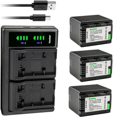 Kastar 2-Pack VW-VBK360 Battery and LTD2 USB Charger Replacement for Panasonic SDR-T70, SDR-T70K, SDR-T70P, SDR-T71, SDR-T71K, SDR-T76, SDR-T76K, SDR-T95, HC-V10, HC-V10EB-K, HC-V10EB-R, HC-V10EG-K in Saudi Arabia
