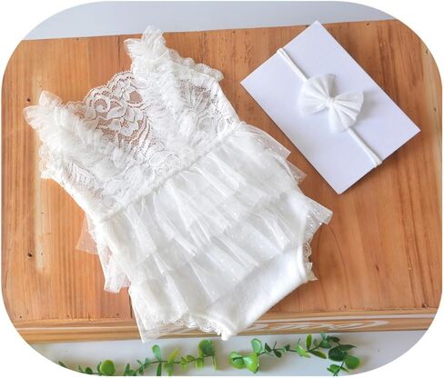 Vemonllas ملابس لحديثي الولادة للتصوير الفوتوغرافي للفتيات دعائم لالتقاط الصور لحديثي الولادة رومبير من الدانتيل مع عصابة رأس مفتوحة من الخلف بدلة للجسم in Kuwait