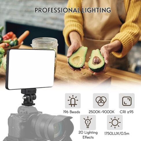 Andoer LED ضوء فيديو، مصباح كاميرا صغير للتصوير الفوتوغرافي، ضوء LED خافت للضوء، ضوء مدونة فيديو محمول 196 خرزة LED تعمل بالبطارية 2500K-9000K، قابلة للتعتيم مع حامل حذاء ساخن 1/4 بوصة وفتحة ملولبة 1/4 بوصة in Saudi Arabia