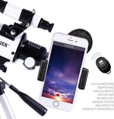 تلسكوب جندي مجاني للمبتدئين في علم الفلك، فتحة 70 مم، تلسكوب منكسر فلكي عالي التكبير مع محول هاتف، تلسكوب لاسلكي محمول عن بعد، أبيض in Kuwait