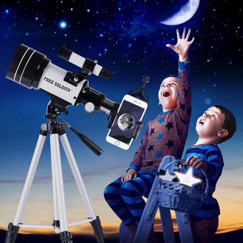 تلسكوب جندي مجاني للمبتدئين في علم الفلك، فتحة 70 مم، تلسكوب منكسر فلكي عالي التكبير مع محول هاتف، تلسكوب لاسلكي محمول عن بعد، أبيض in Kuwait