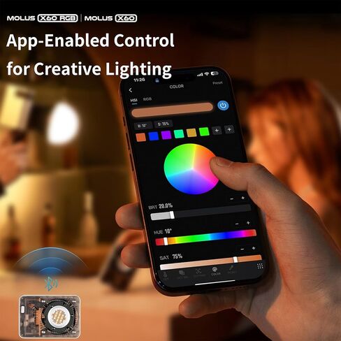 Zhiyun Molus X60 RGB Video Light,60W 2700-6500K TLCI 98 HSI Mode with Bluetooth App Control 15 Lighting Effects Support DC Power Adapter for Studio Photography in Kuwait