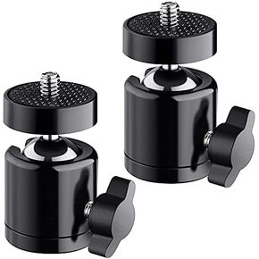 Universal 1/4" Swivel Mini Ball Head Screw Tripod Mount（2 Pack）, 360 Degree Rotating Mount Base Adapter for DSLR Cameras HTC Vive Tripods Monopods Camcorder Light Stand