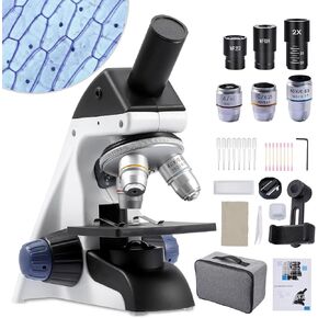 Microscope for Adults Kids, 40X-2000X Compound Microscope with Dual LED Illumination, Microscope Slide Set and Phone Adapter, Kids Microscope for Home Education School Laboratory
