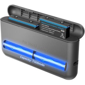 Upgraded Waterproof 2 Packs 360 X3 Batteries with 7000mAh Charging Compartment Battery Charger Box Fast Charge Hub Dual Battery Accessories Charging Station（Gray）